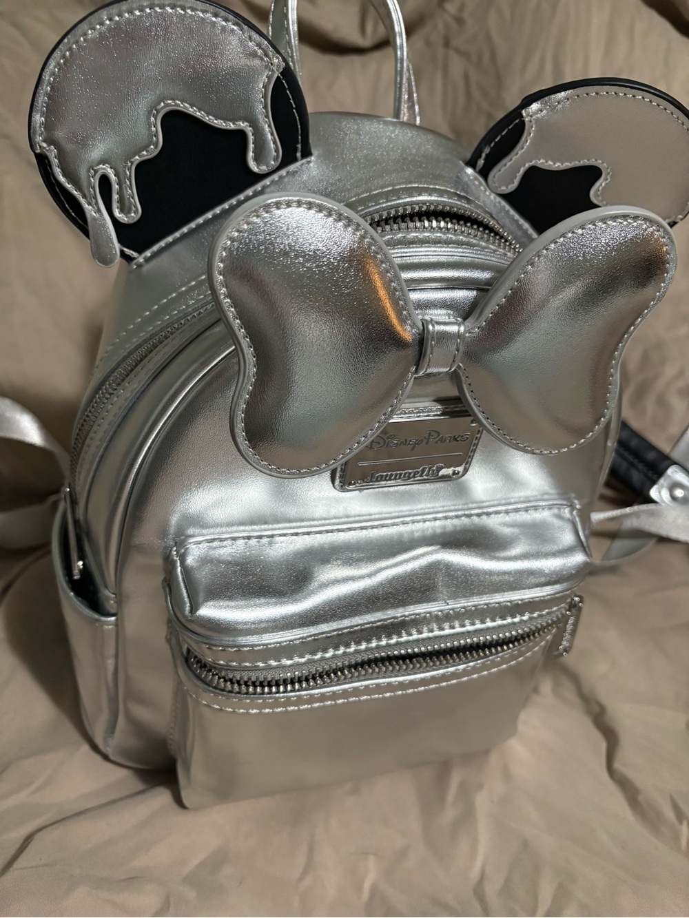 Disney Silver Minnie Ear Mini Backpack with Bow Accent/Loungefly